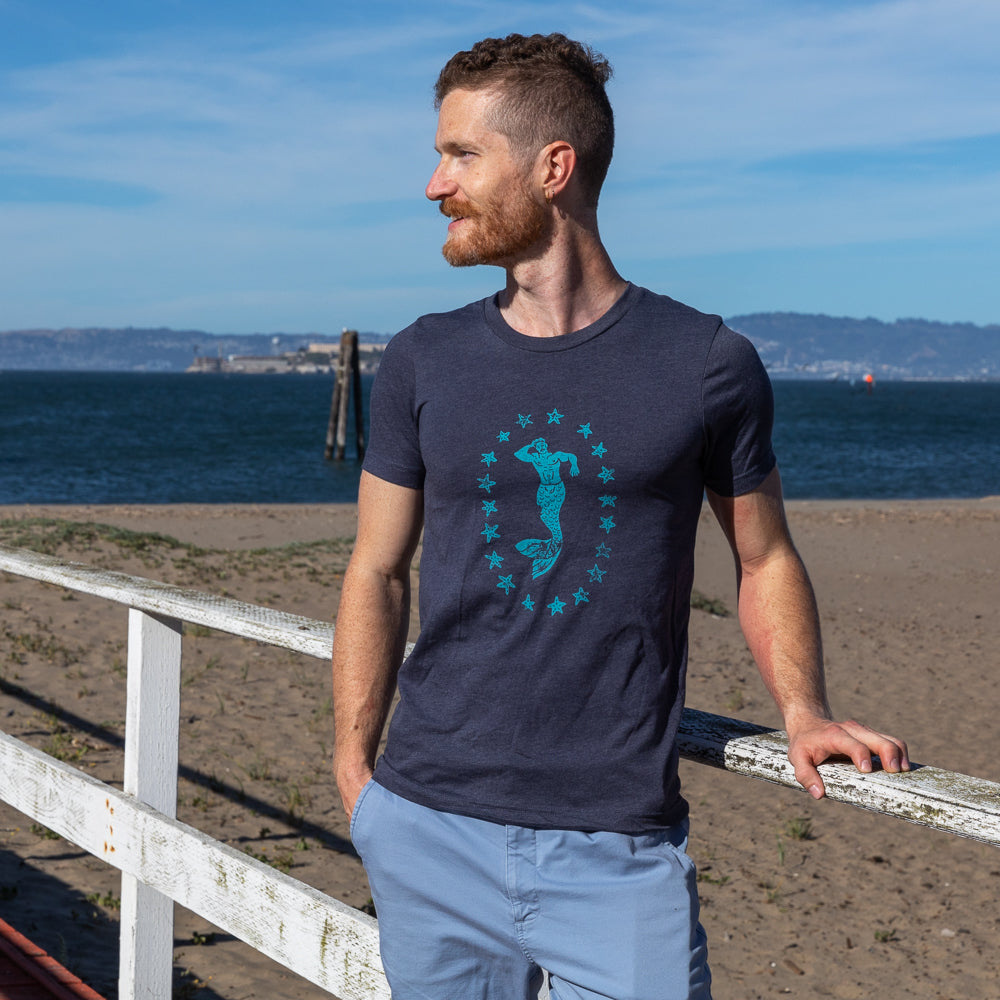 Provincetown Navy Blue Lounging Merman Tee - Made In USA