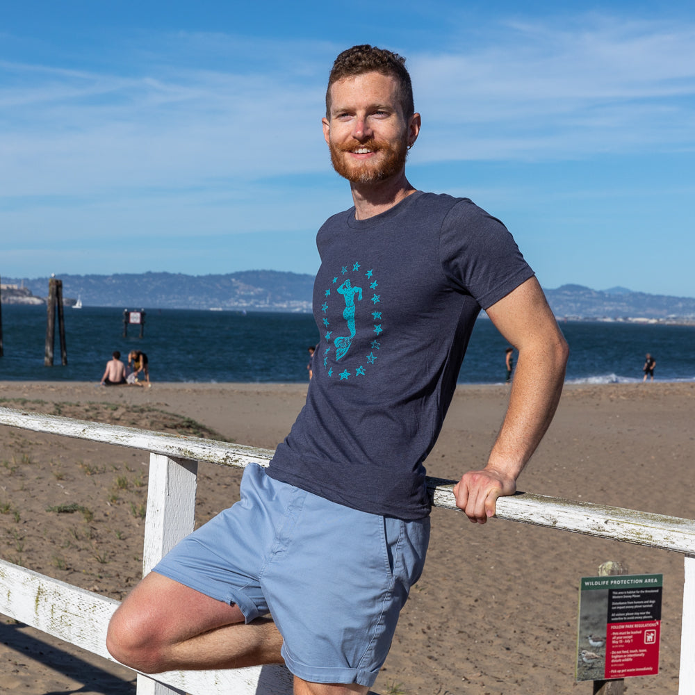 Provincetown Navy Blue Lounging Merman Tee - Made In USA