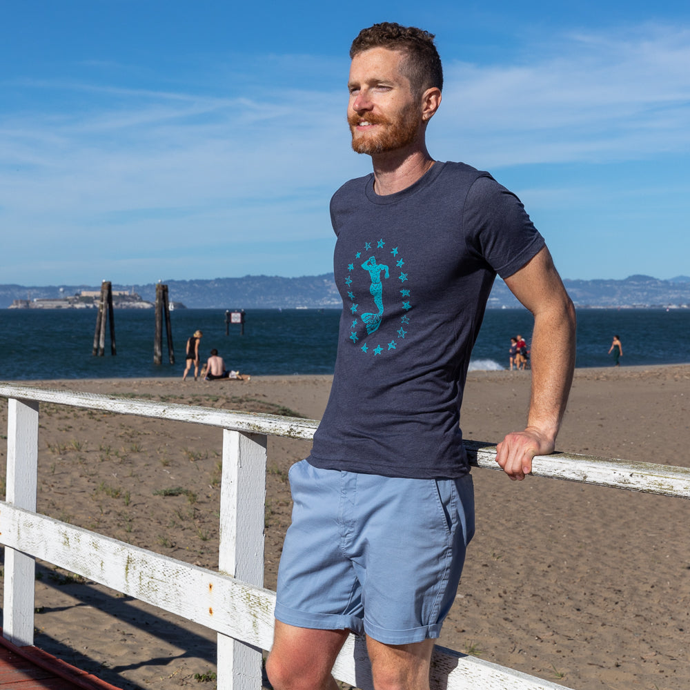 Provincetown Navy Blue Lounging Merman Tee - Made In USA