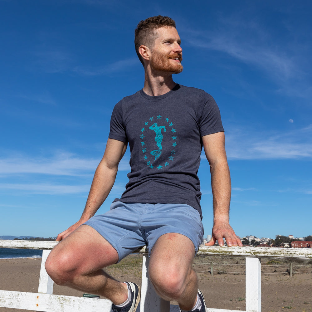 Provincetown Navy Blue Lounging Merman Tee - Made In USA