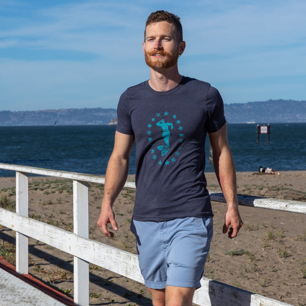 Provincetown Navy Blue Lounging Merman Tee - Made In USA