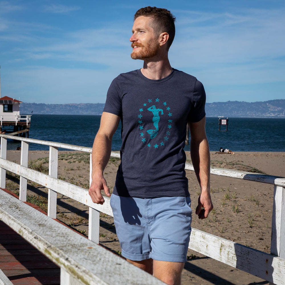 Provincetown Navy Blue Lounging Merman Tee - Made In USA