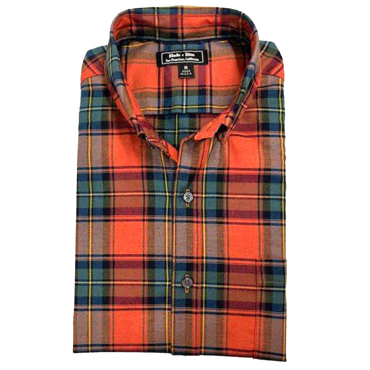 BOGART Brushed Cotton Long Sleeve Shirt in Red Tartan-Inspired Plaid