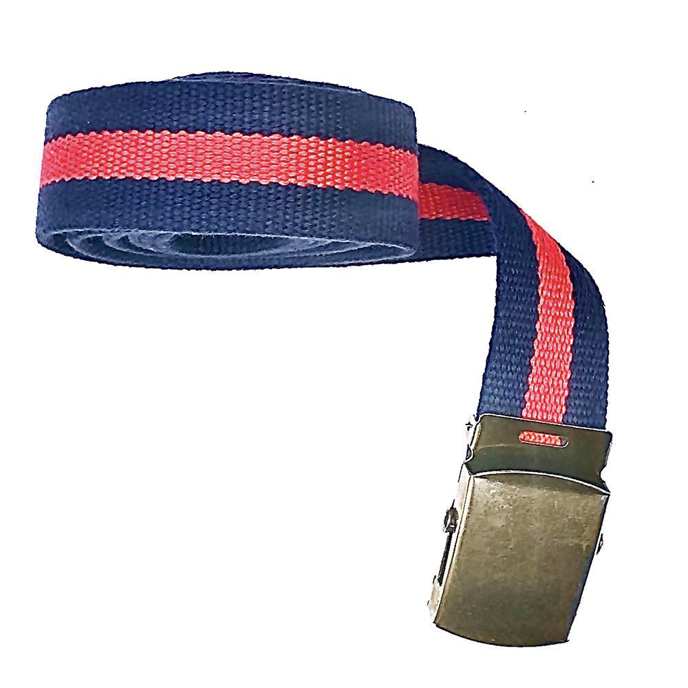 Navy &amp; Red Stripe Cotton Web Military Belt - Made In USA