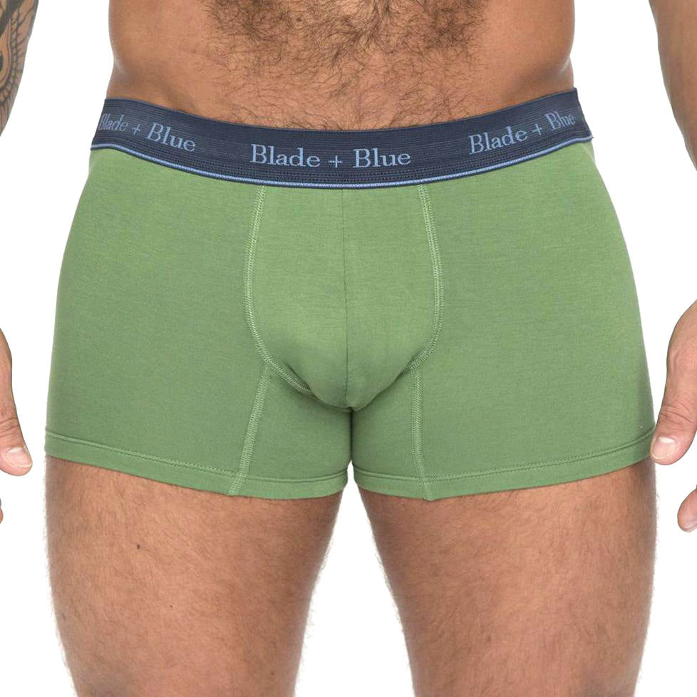 Mens Green Knit Trunk Made in USA underwear Blade + Blue