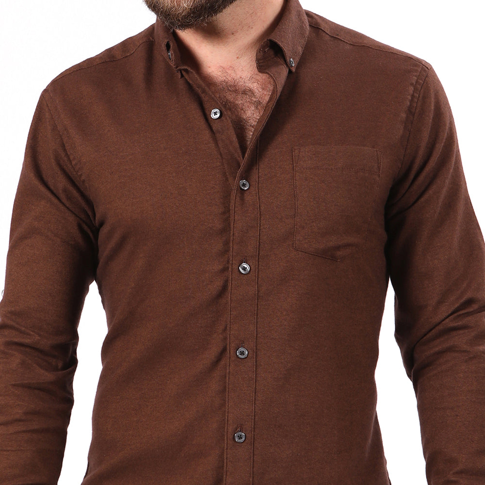 GEORGE Brushed Cotton Long Sleeve Shirt in Chocolate Brown Melange