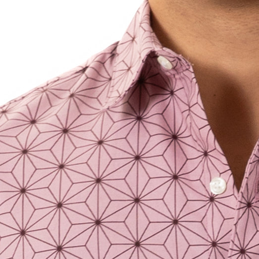 COMING IN MAY, WAITLIST AVAILABLE - KNIGHT Short Sleeve Shirt in Pink Japanese Geometric Floral Print
