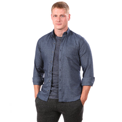 GAVIN Brushed Cotton Long Sleeve Shirt in Indigo Blue Melange