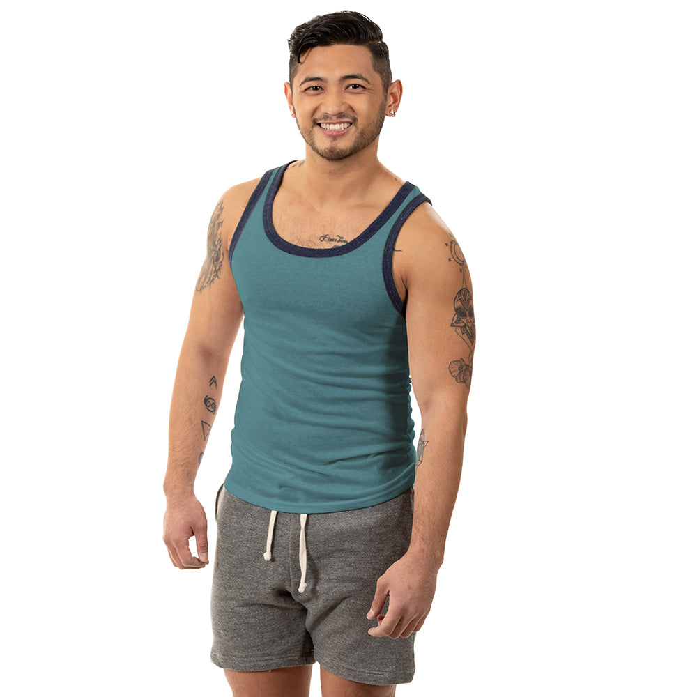 Teal Blue Tri-Blend Varsity Tank Top - Made In USA