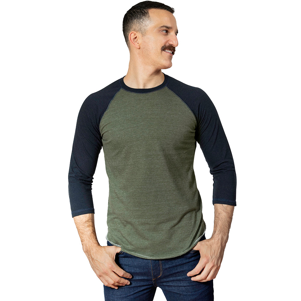 Olive &amp; Navy Contrast Tri-Blend 3/4 Sleeve Baseball Tee