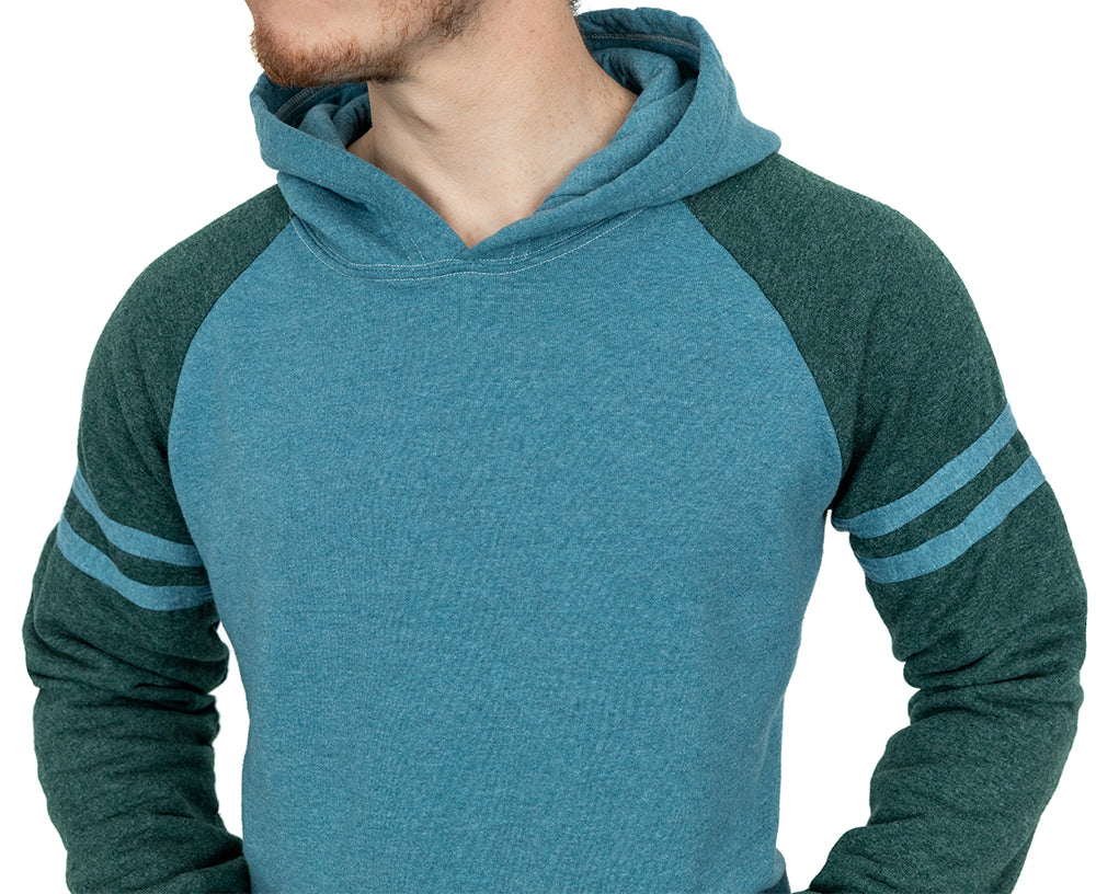 Teal & Olive Varsity Stripe Popover Hoodie (SIZE S & M)