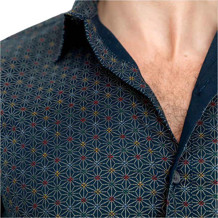 Michael Short Sleeve Shirt - Blue Japanese Floral Print