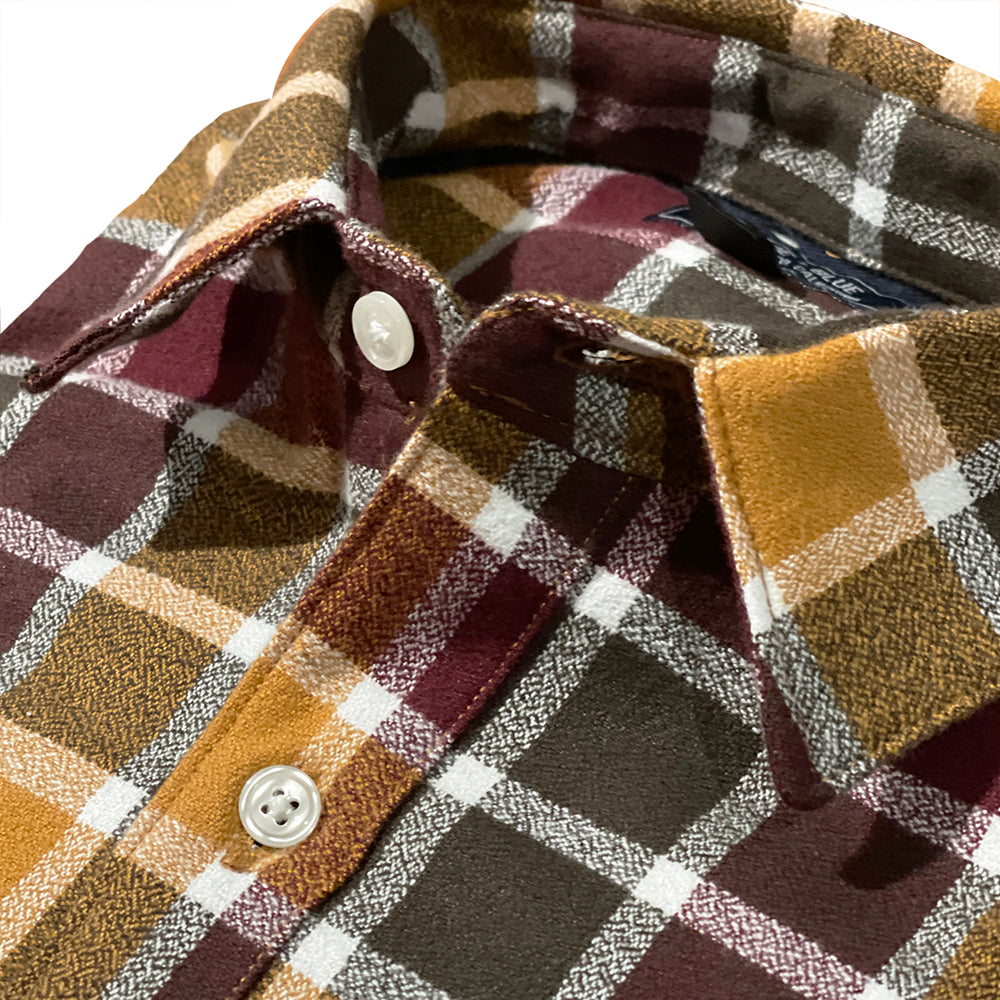 BRUCE Long Sleeve Shirt in Brushed Organic Cotton Ginger, Burgundy &amp; Espresso Flannel Plaid