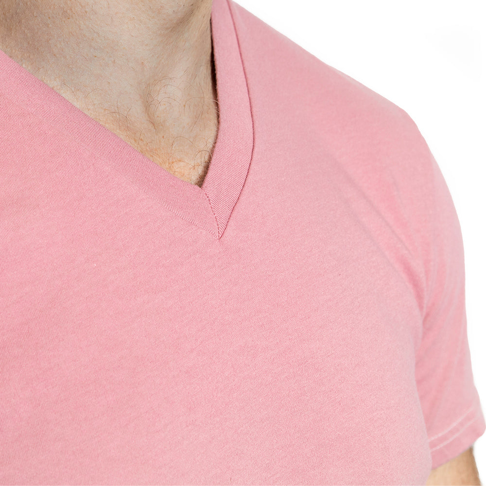 Sweet Pink Cotton V-Neck Short Sleeve Tee - Made In USA (SIZE S & L)