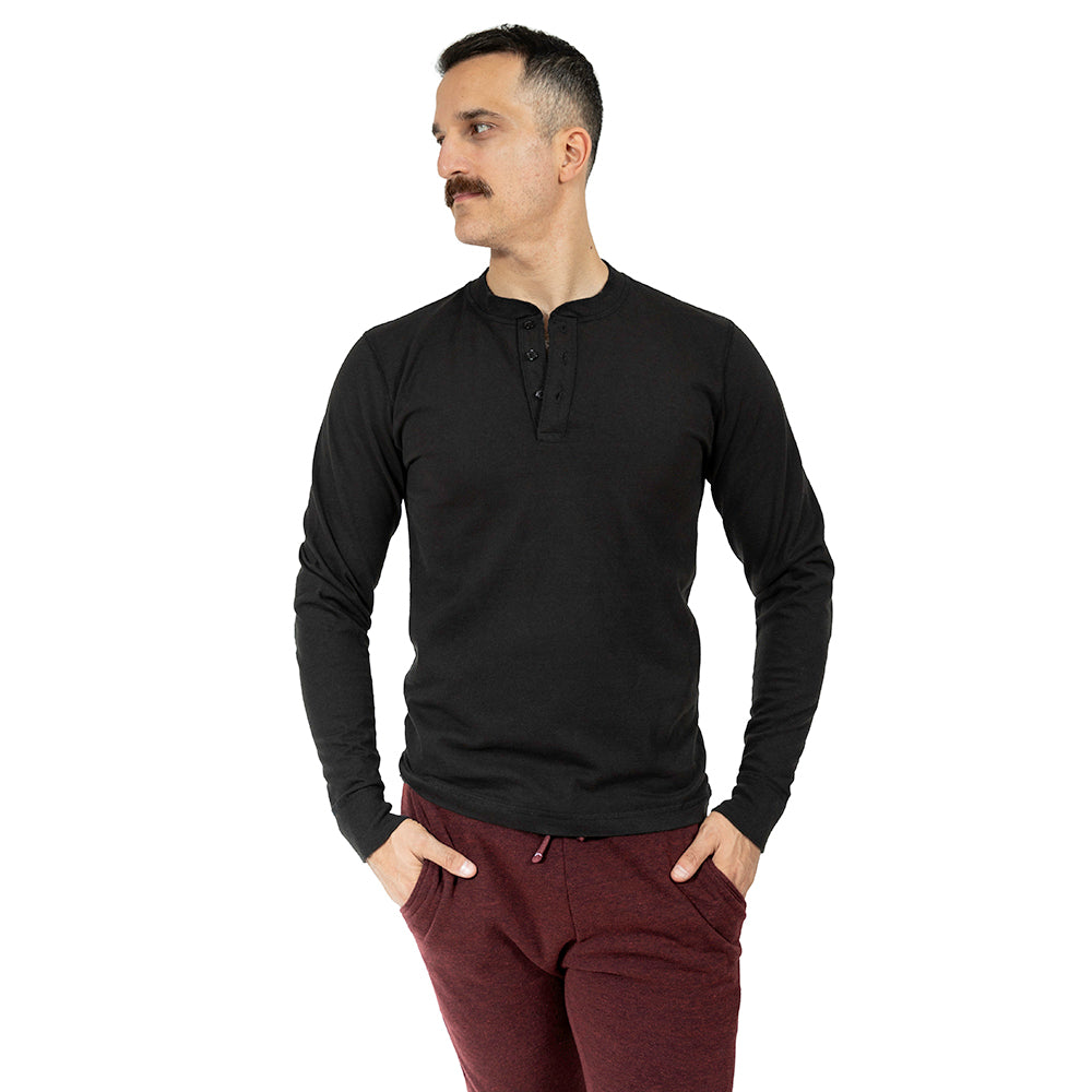 Black Heavyweight Army Surplus Long Sleeve Henley Shirt
