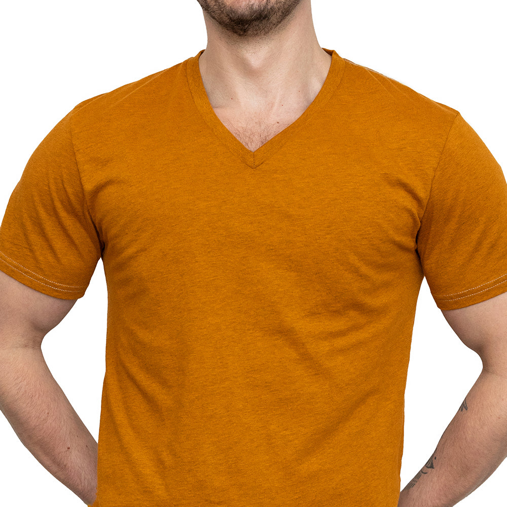 Varsity Gold Cotton V-Neck Short Sleeve Tee - Made In USA (Size S)