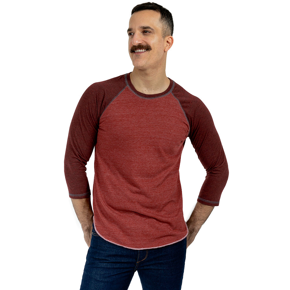 Tobacco &amp; Rust Contrast Tri-Blend 3/4 Sleeve Baseball Tee