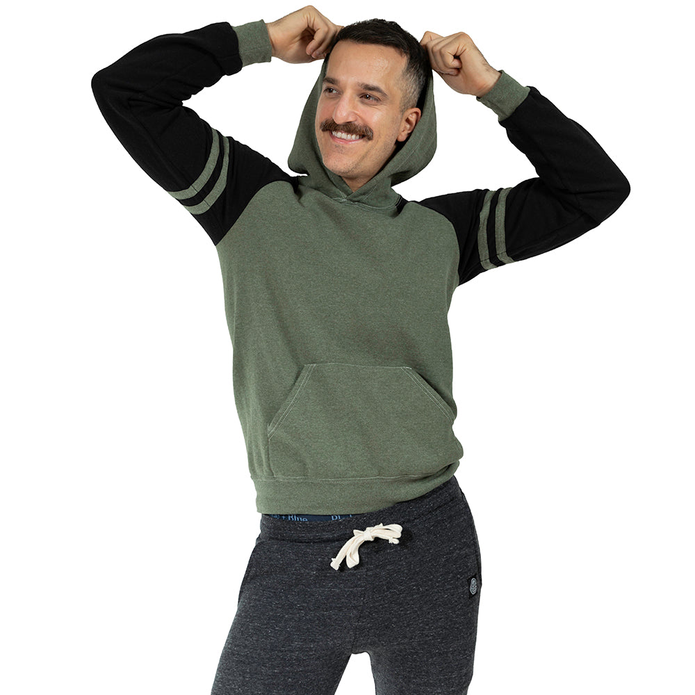 Olive Heather & Black Varsity Stripe Popover Hoodie