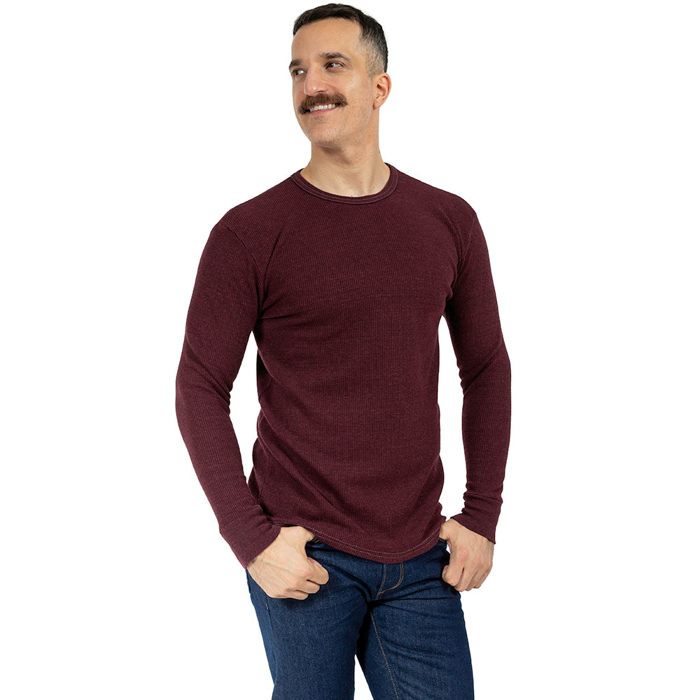 Deep Wine Marled Organic Cotton Blend Waffle Stitch Thermal Shirt