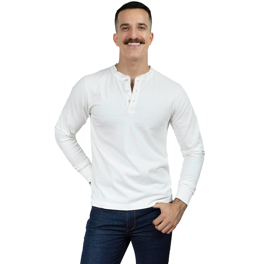 Cream Heavyweight Army Surplus Long Sleeve Henley Shirt