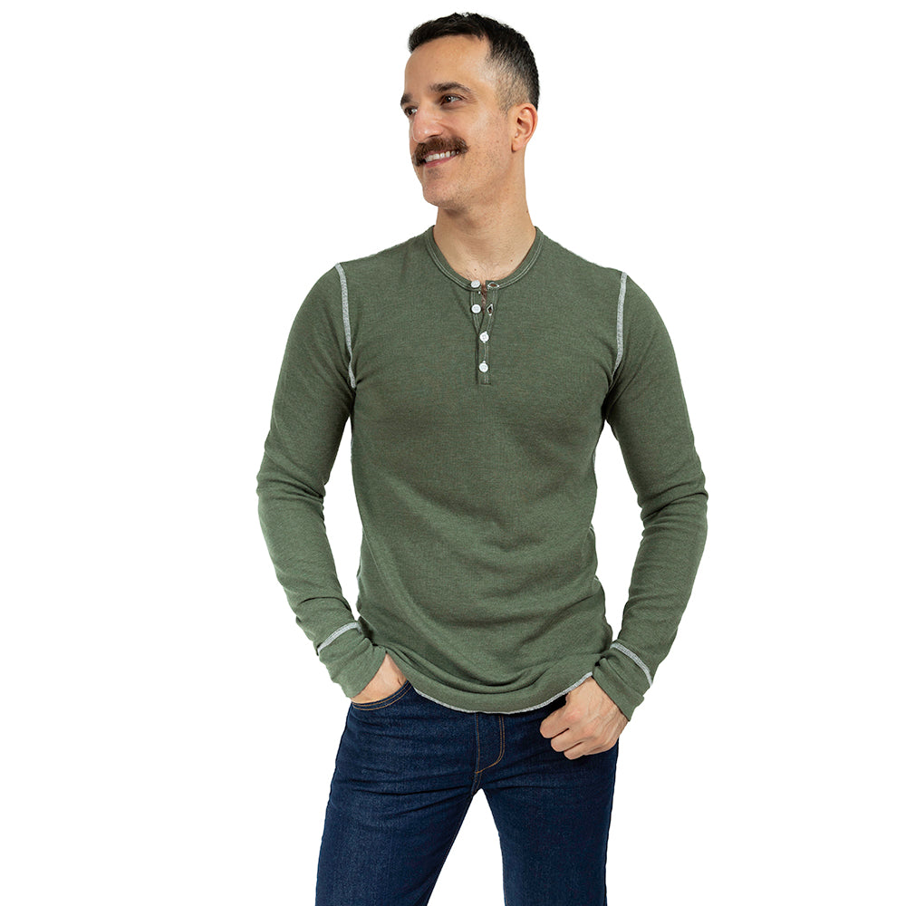 Fatigue Green Baby Thermal Long Sleeve Henley Shirt
