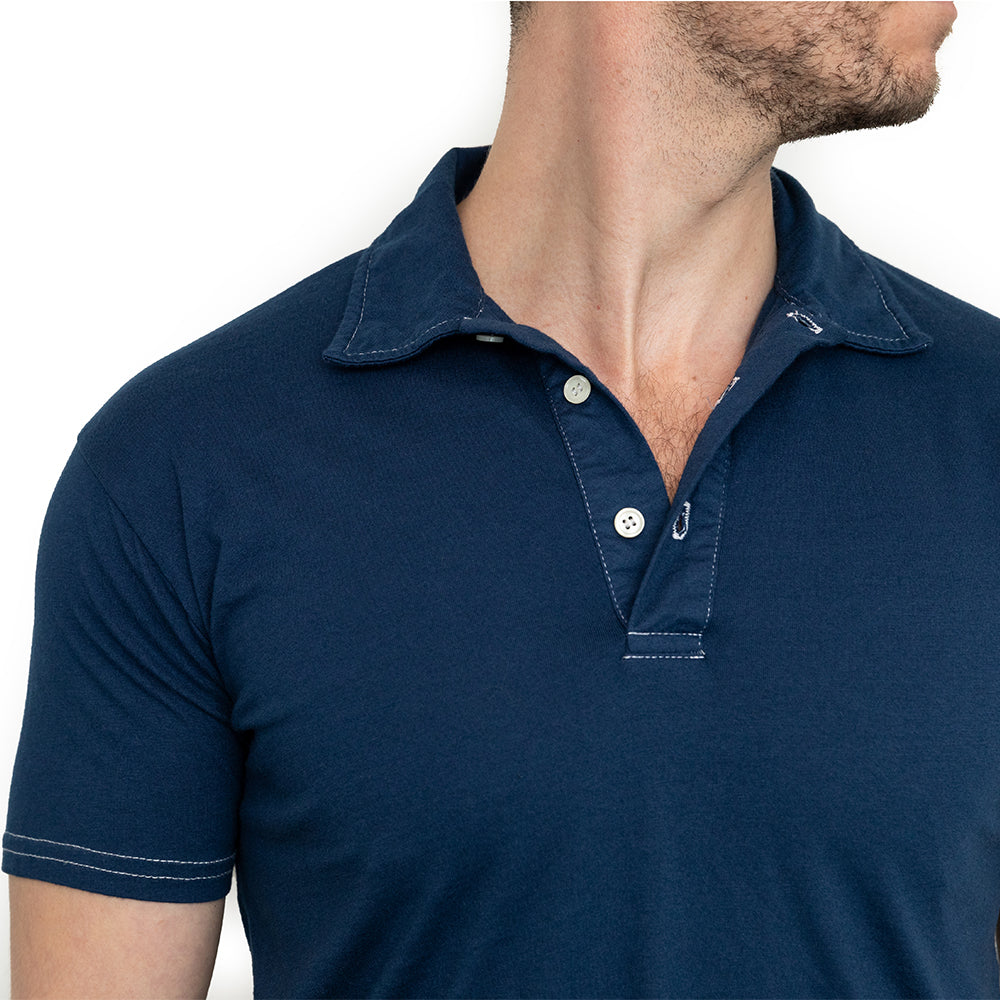 THE "HURLER" Organic Cotton Jersey Polo Shirt in Officer Blue (Size XL)