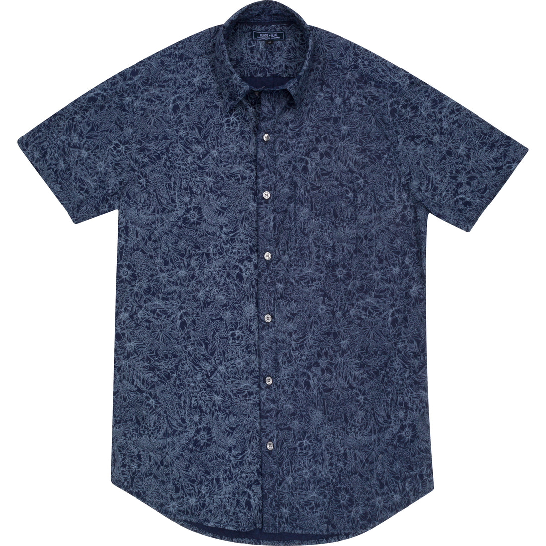 KORY Short Sleeve Shirt in Indigo Blue Drawn Floral Print