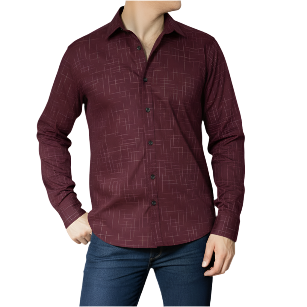 RALEIGH Long Sleeve Shirt in Burgundy Japanese Textured Print