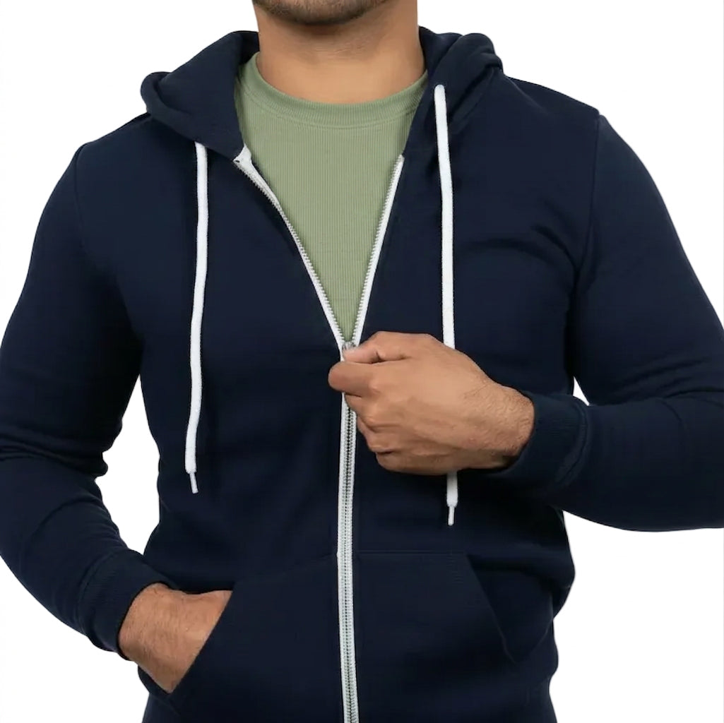 The "Starter" Full Zip 50/50 Hoodie in True Navy Blue