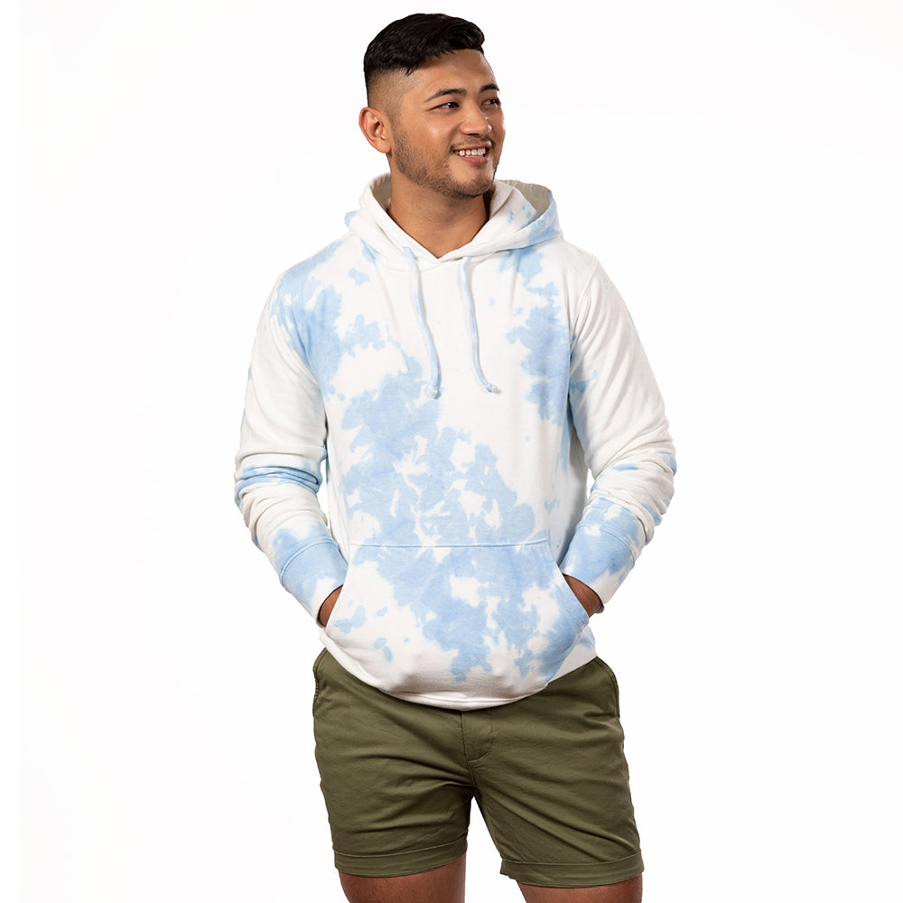 "Clouds in the Sky" Blue White Tie-Dyed Popover Hoodie