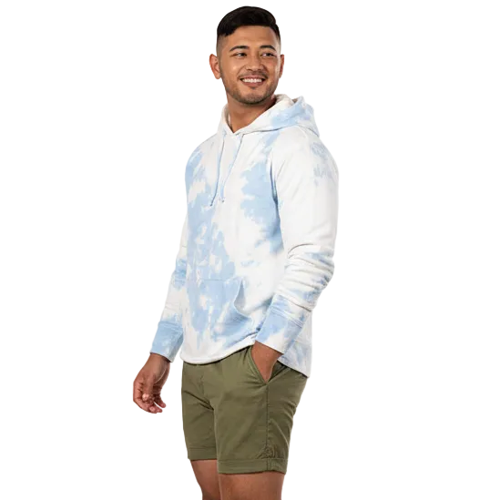 "Clouds in the Sky" Blue White Tie-Dyed Popover Hoodie