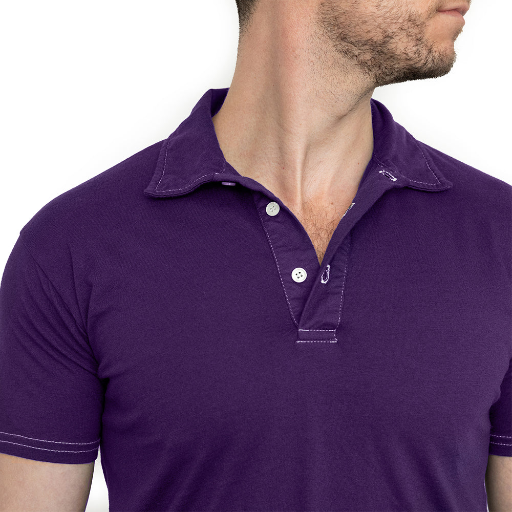 THE "HURLER" Organic Cotton Jersey Polo Shirt in Royal Purple