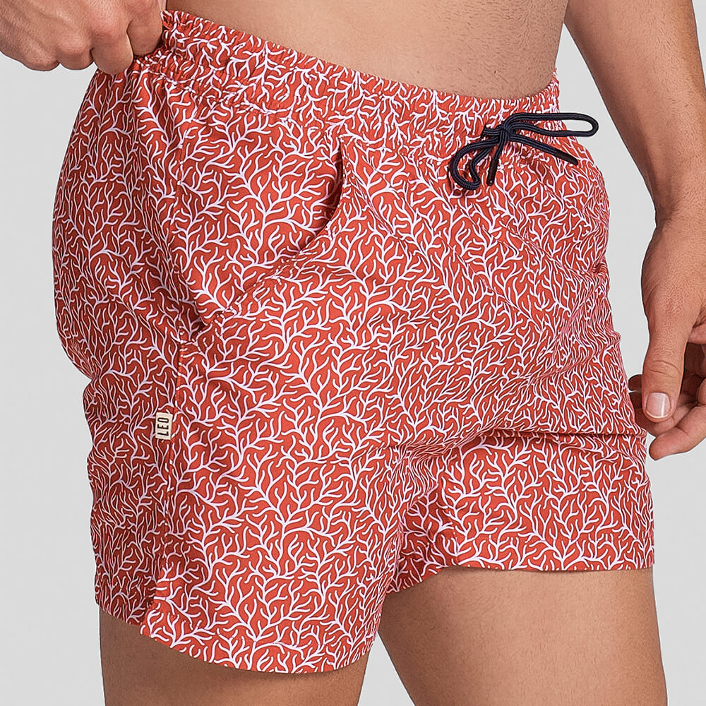 5" Inseam Swim Trunk in Red Coral Print