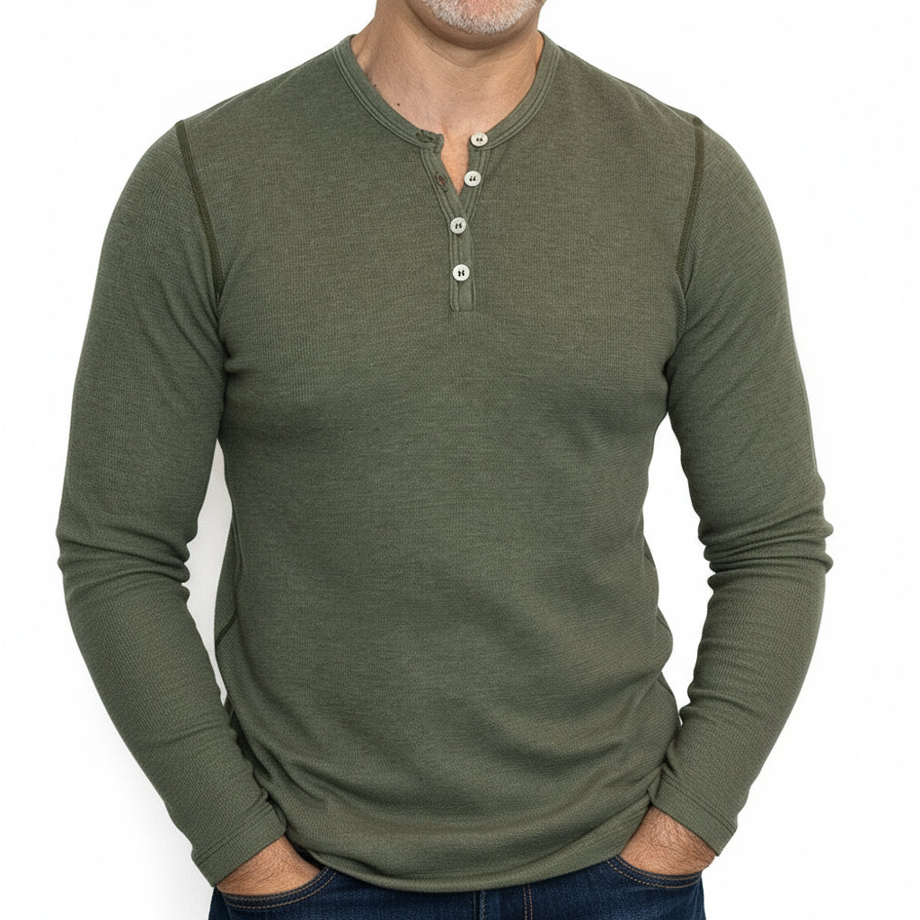 Fatigue Green Baby Thermal Long Sleeve Henley Shirt