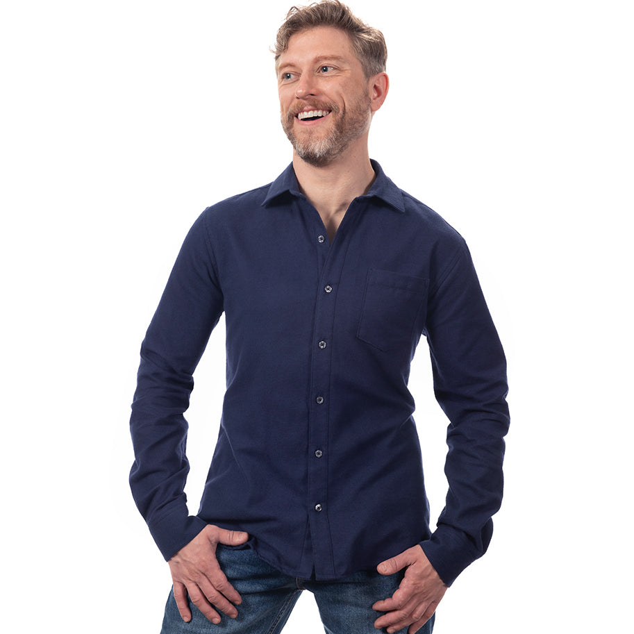 50% OFF AFTER CODE WOW25: "ADLER" - Navy Blue Brushed Cotton Flannel Shirt - Made in USA