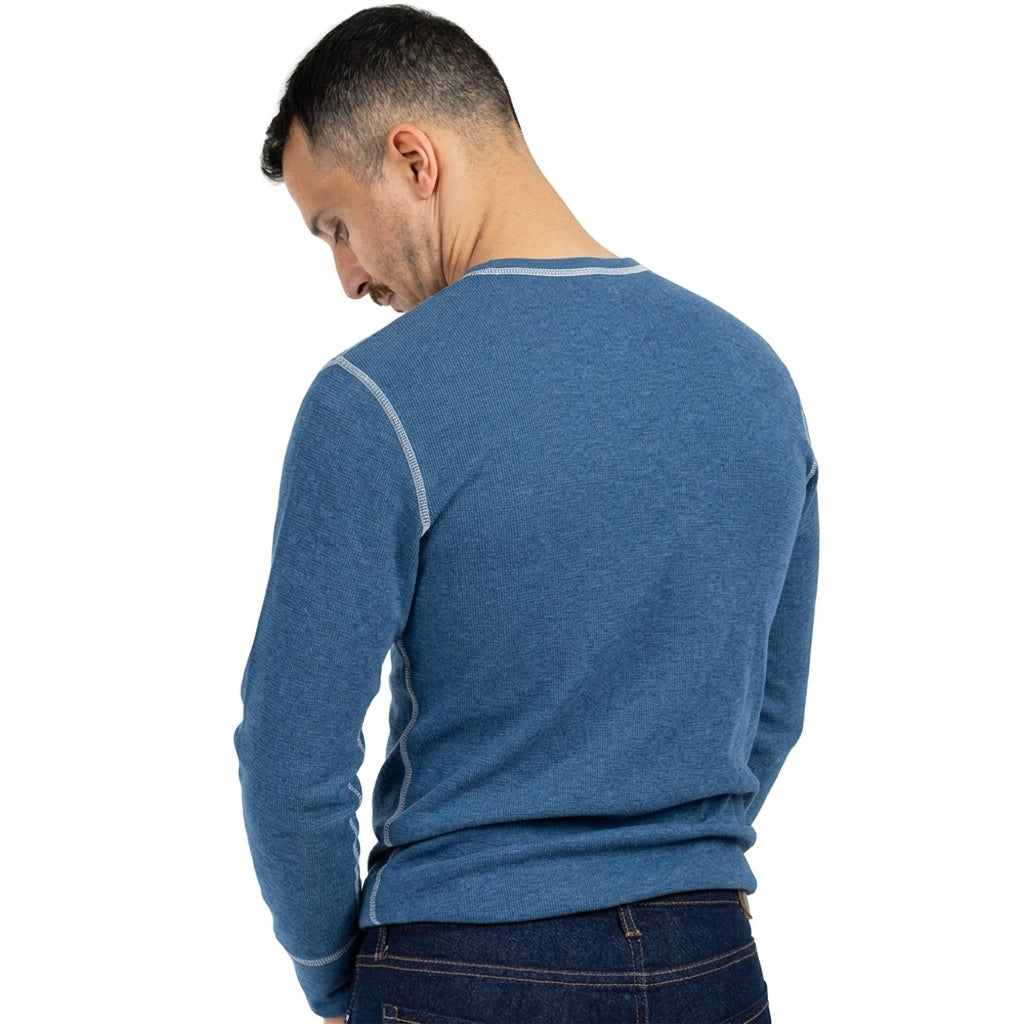 Lake Blue Baby Thermal Long Sleeve Henley Shirt - Made in USA