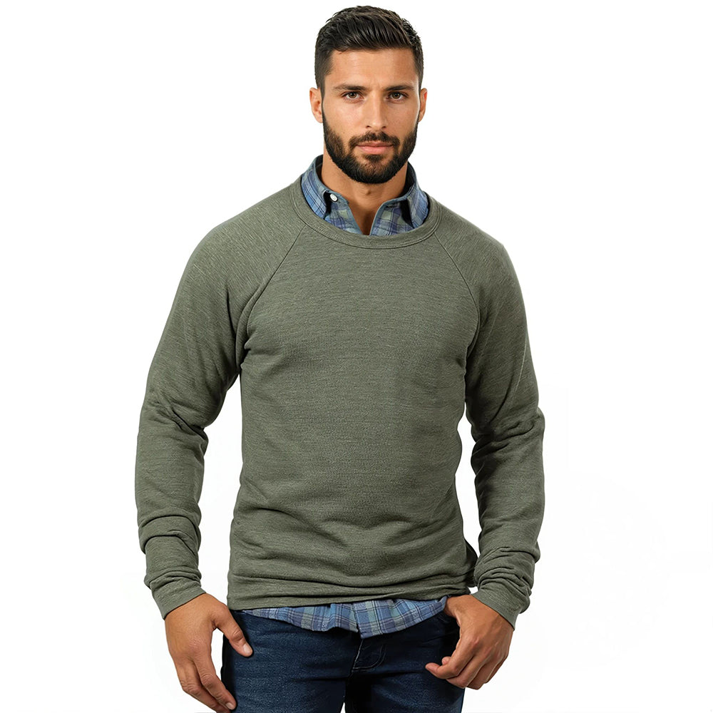 Olive Green Marled Tri-Blend Raglan Sleeve Crewneck Sweatshirt-Sweater