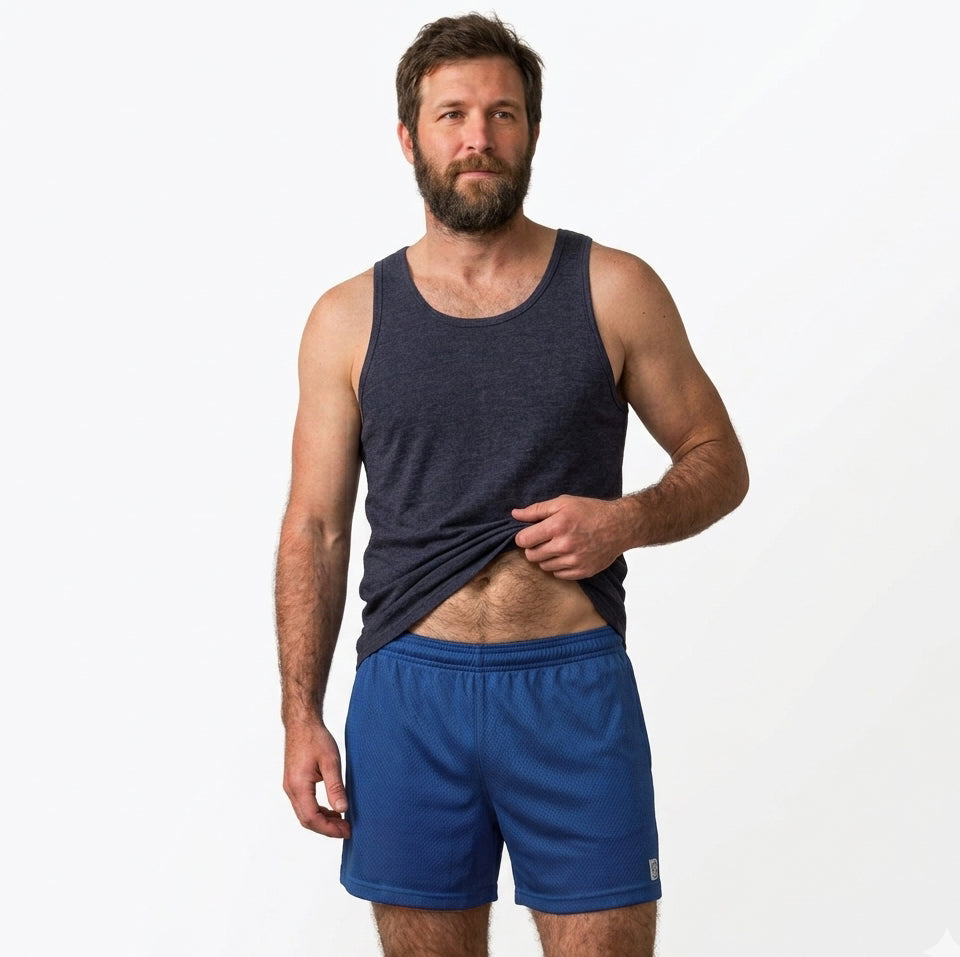 The Fender: Open Mesh 5" Basketball Shorts in Royal Blue - Made In USA