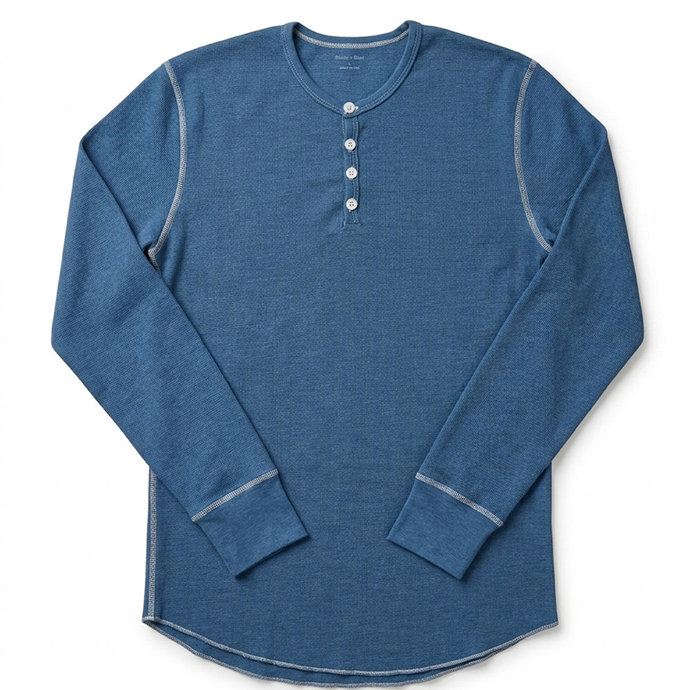 Lake Blue Baby Thermal Long Sleeve Henley Shirt - Made in USA