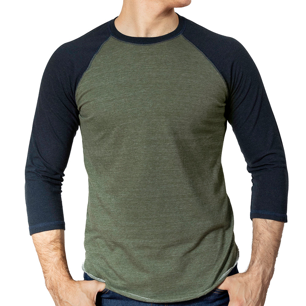 Olive &amp; Navy Contrast Tri-Blend 3/4 Sleeve Baseball Tee