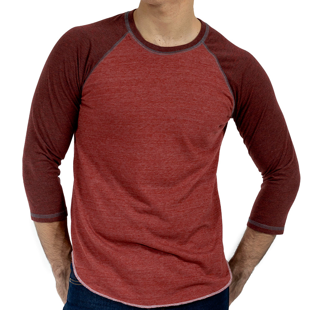 Tobacco &amp; Rust Contrast Tri-Blend 3/4 Sleeve Baseball Tee