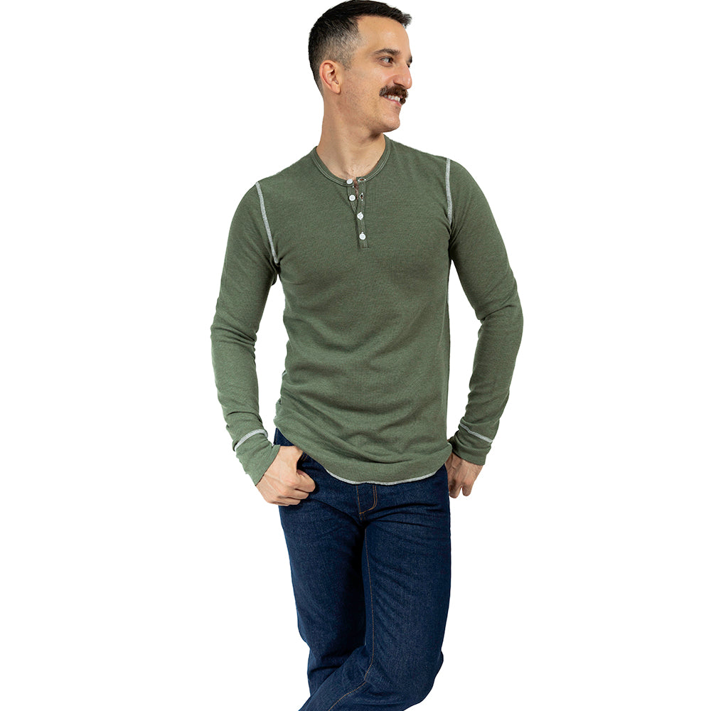 Fatigue Green Baby Thermal Long Sleeve Henley Shirt