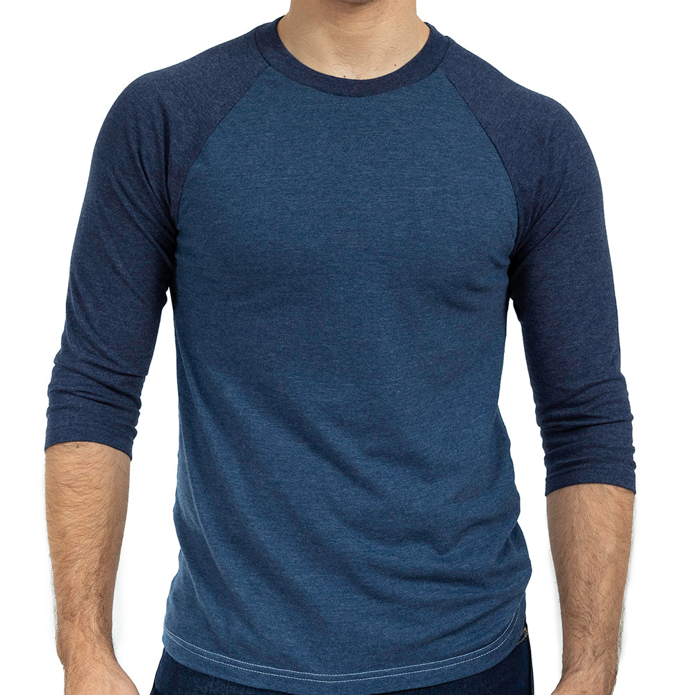 Tonal Blue Heather Contrast 3/4 Raglan Sleeve Baseball Tee