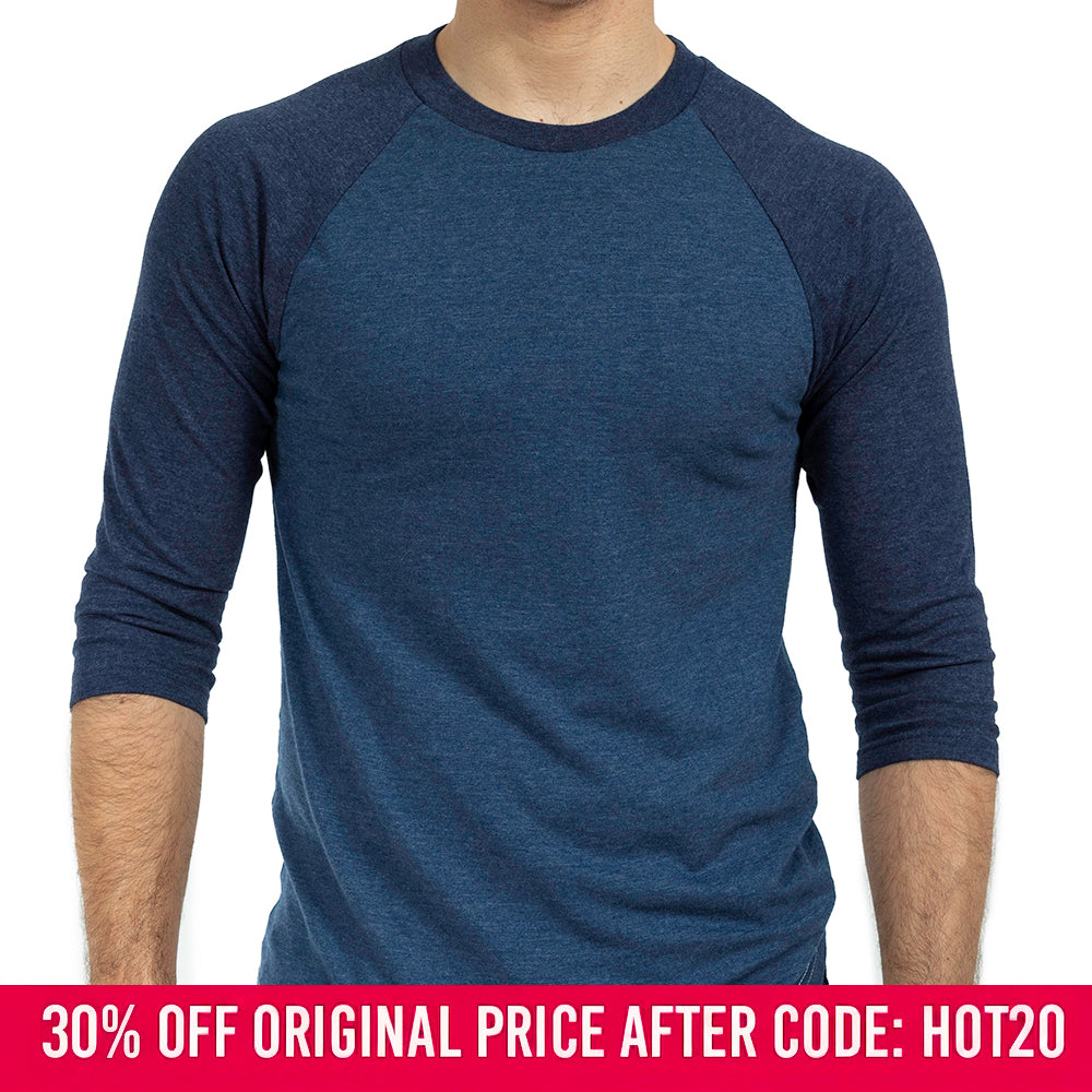 Tonal Blue Heather Contrast 3/4 Raglan Sleeve Baseball Tee