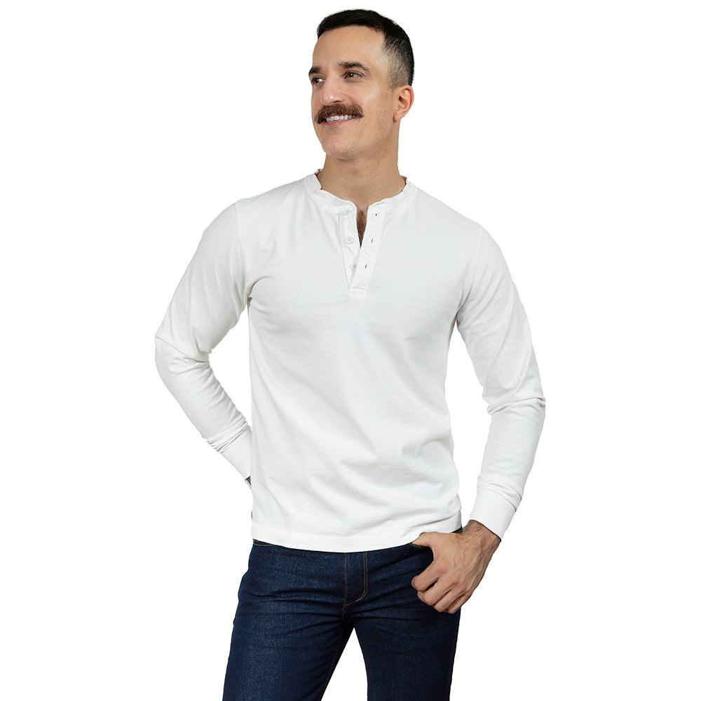 Cream Heavyweight Army Surplus Long Sleeve Henley Shirt