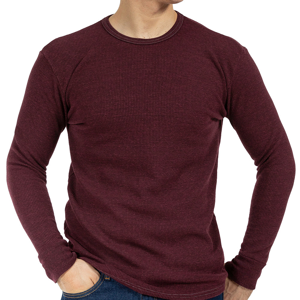 Deep Wine Marled Organic Cotton Blend Waffle Stitch Thermal Shirt