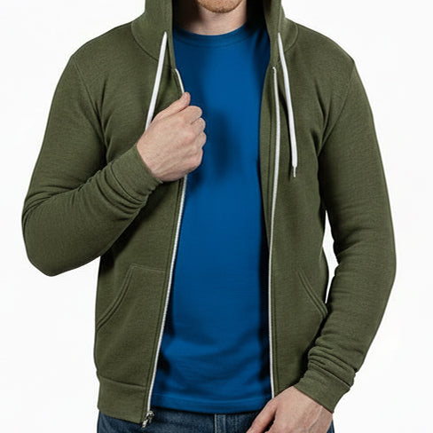 The "Starter" Full Zip 50/50 Hoodie in Army Green Heather