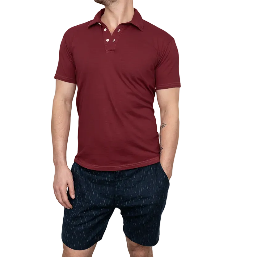 THE "HURLER" Organic Cotton Jersey Polo Shirt in Red Wine