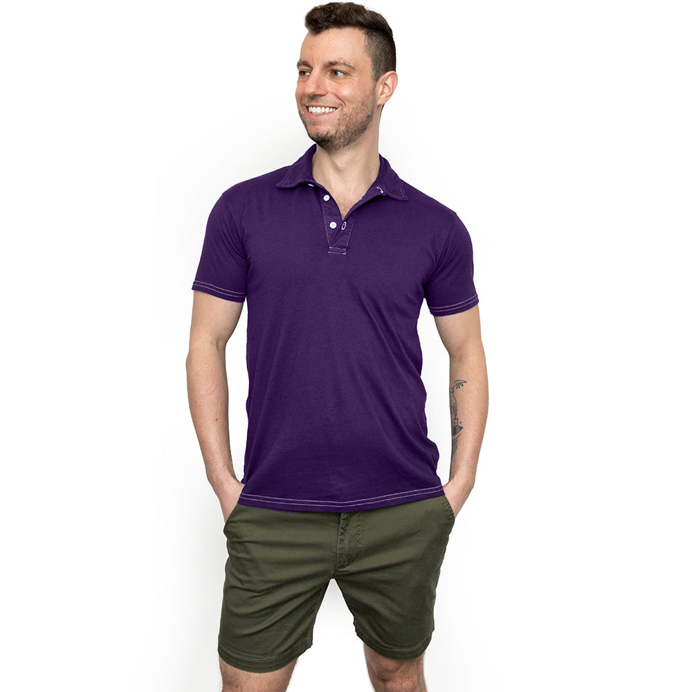 THE "HURLER" Organic Cotton Jersey Polo Shirt in Royal Purple