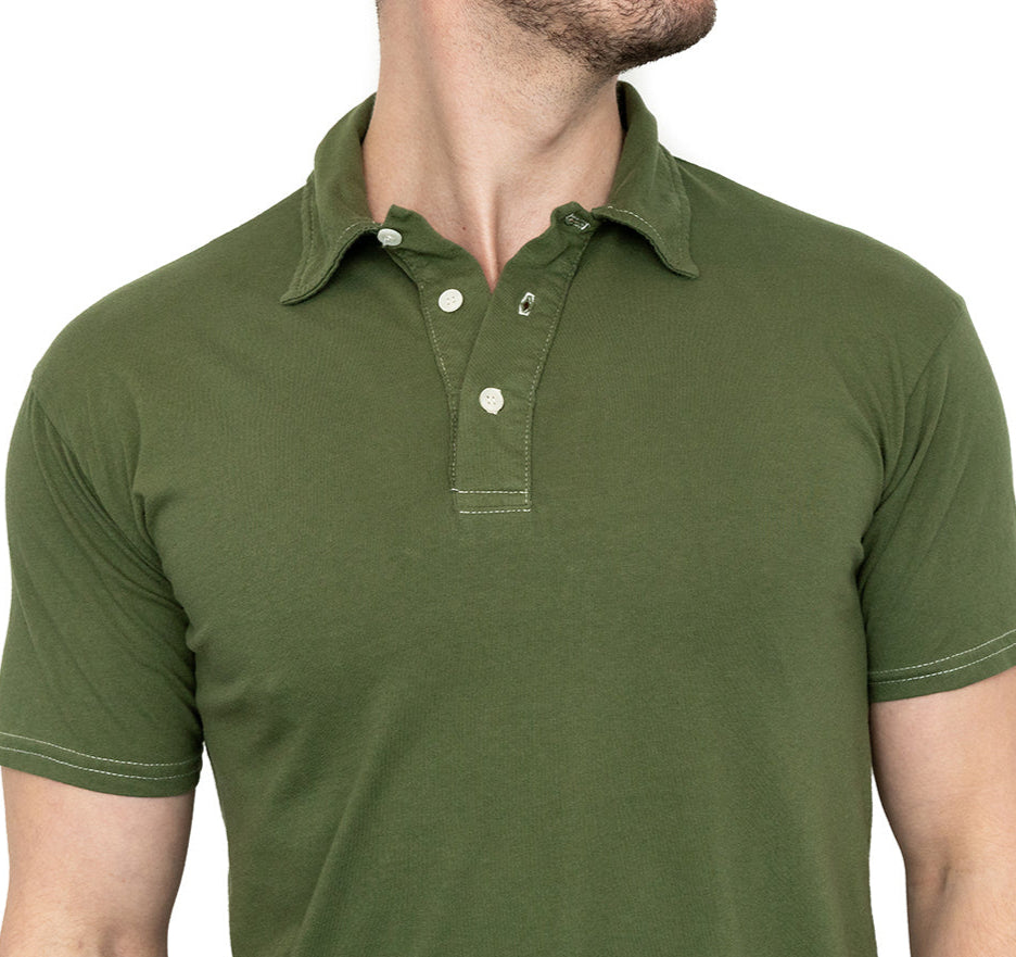THE "HURLER" Organic Cotton Jersey Polo Shirt in Martini Olive Green